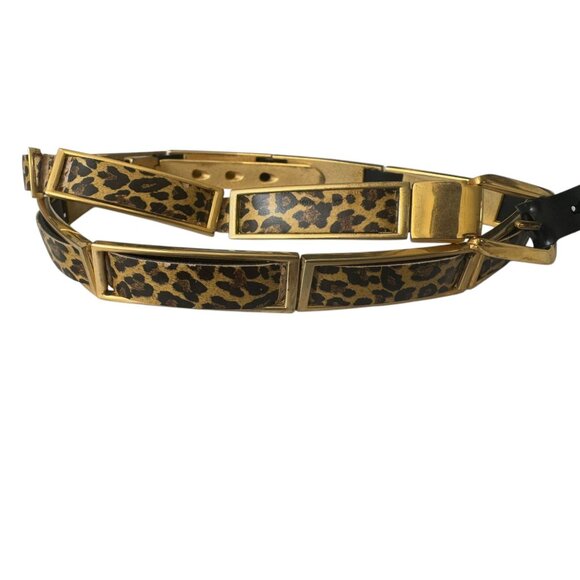 Leopard Print Gold Metal Adjustable Belt With Black Accents - Picture 3 of 11
